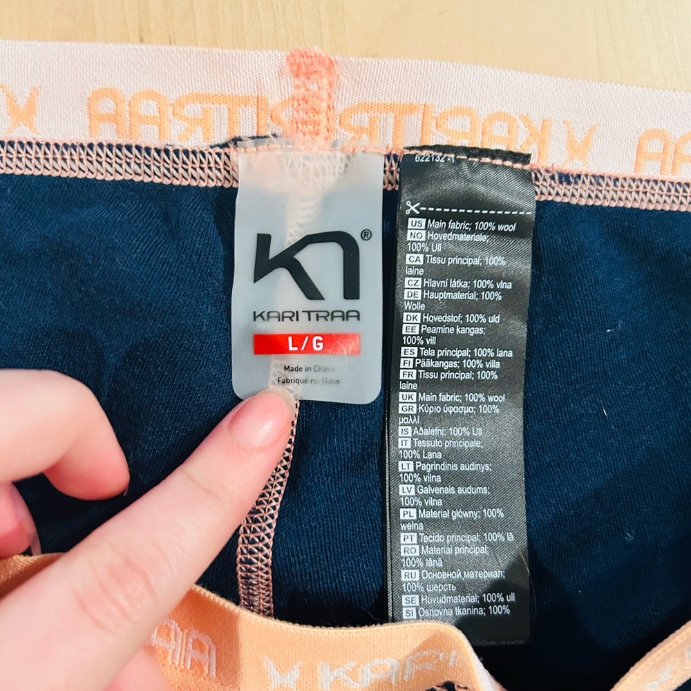 Kari Traa 100% Wool Thermal Baselayer Leggings Navy Fair Isle Size Large - Picture 3 of 3